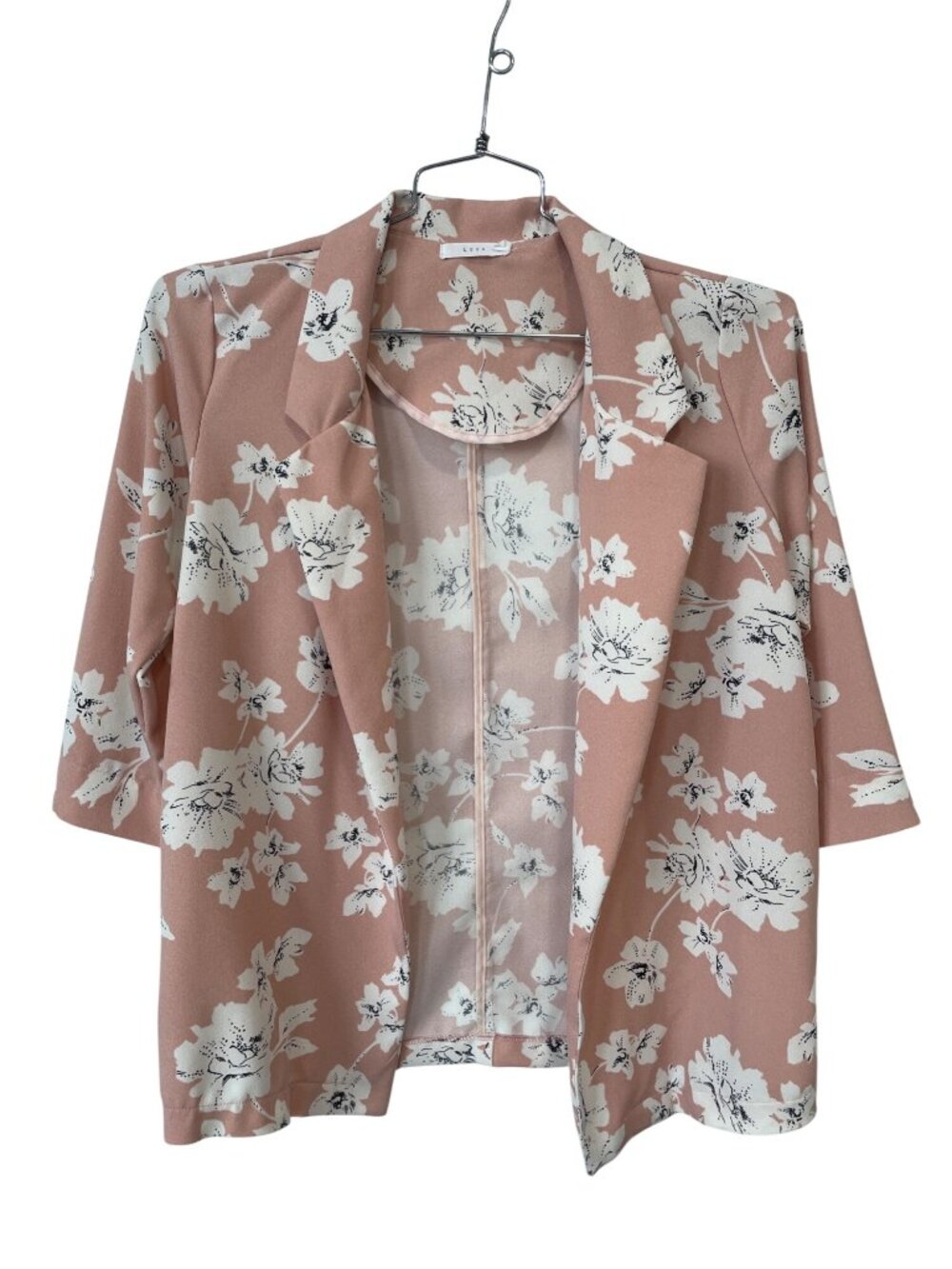 Lush Blazer Jacket Small Floral Open Front Stone Cream Career Office Bohemian